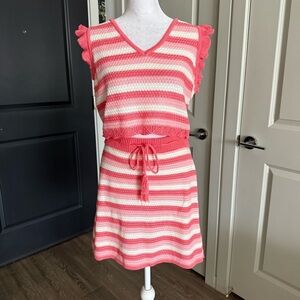 Steve Madden Pink and White Stripe Crochet Matching Skirt Set Size L